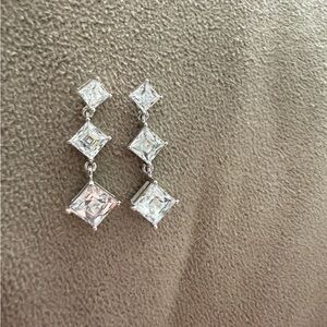 Brand New TYCOON Sterling Silver And Cubic Zirconia Square Drop Earrings.